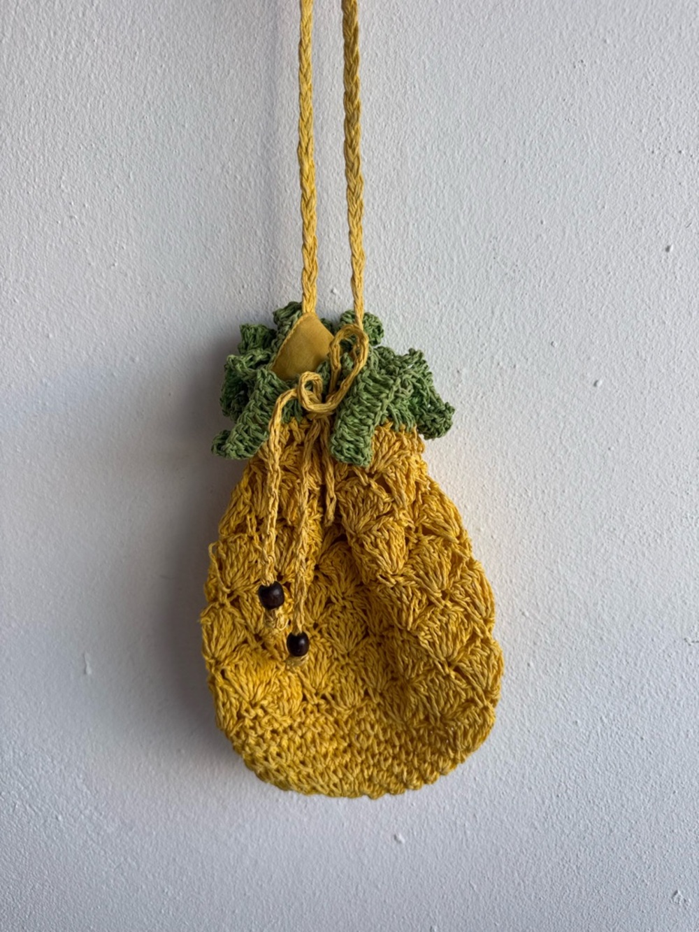 Pineapple Straw Drawstring Bag Woven Crossbody Yellow Green Novelty Fruit Purse - Picture 10 of 10